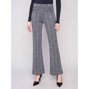 NEW CHARLIE B glen plaid flare pants in charcoal